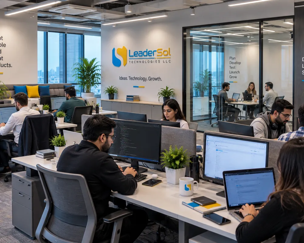 The LeaderSol team at work in the office