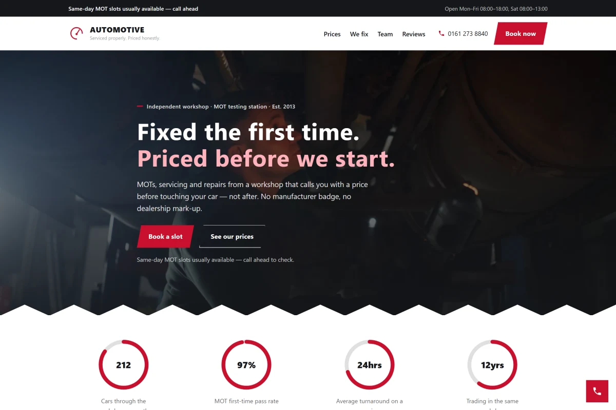 Automotive website theme