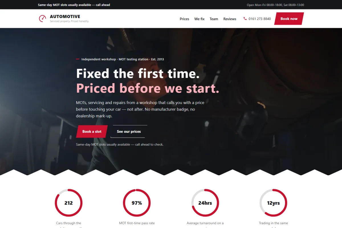 Automotive website template preview