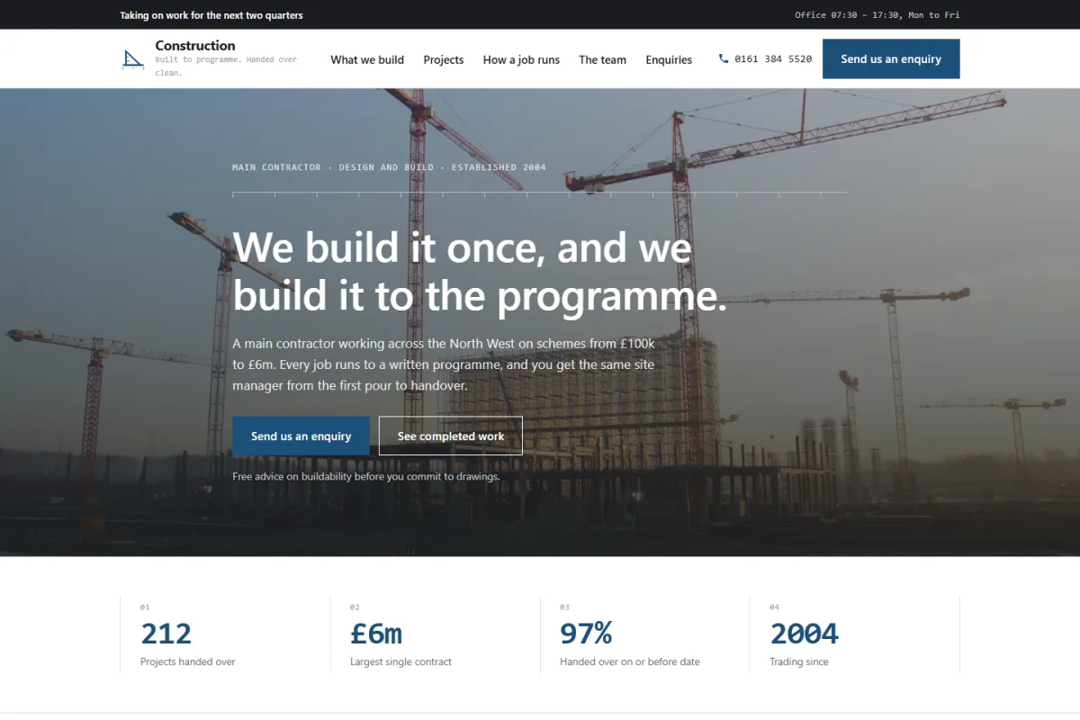 Construction website template preview
