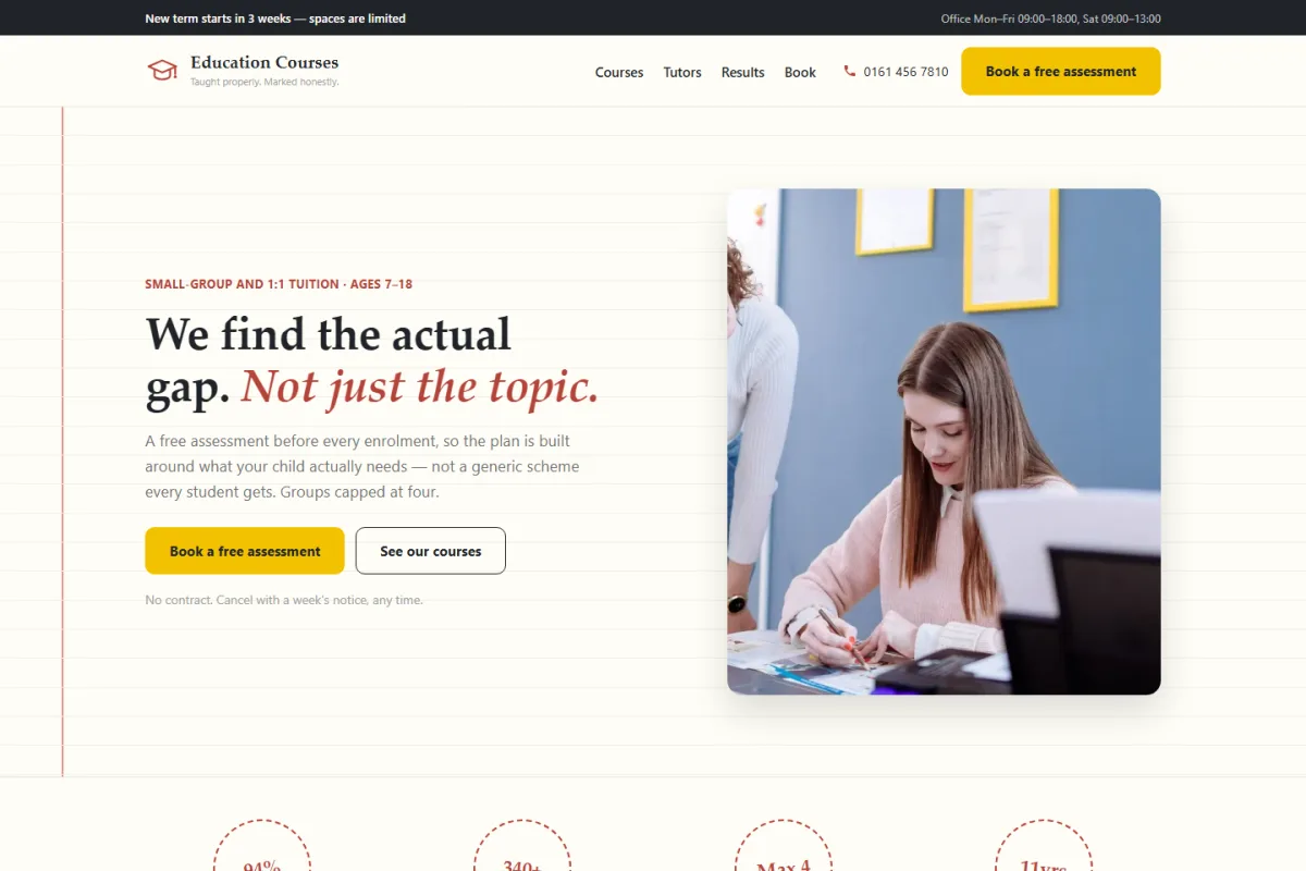 Education Courses website template preview