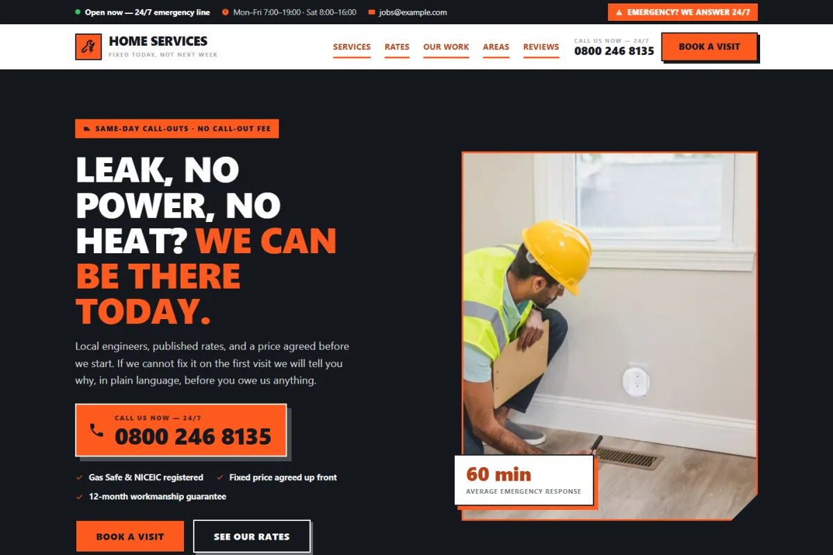 Home Services website template preview