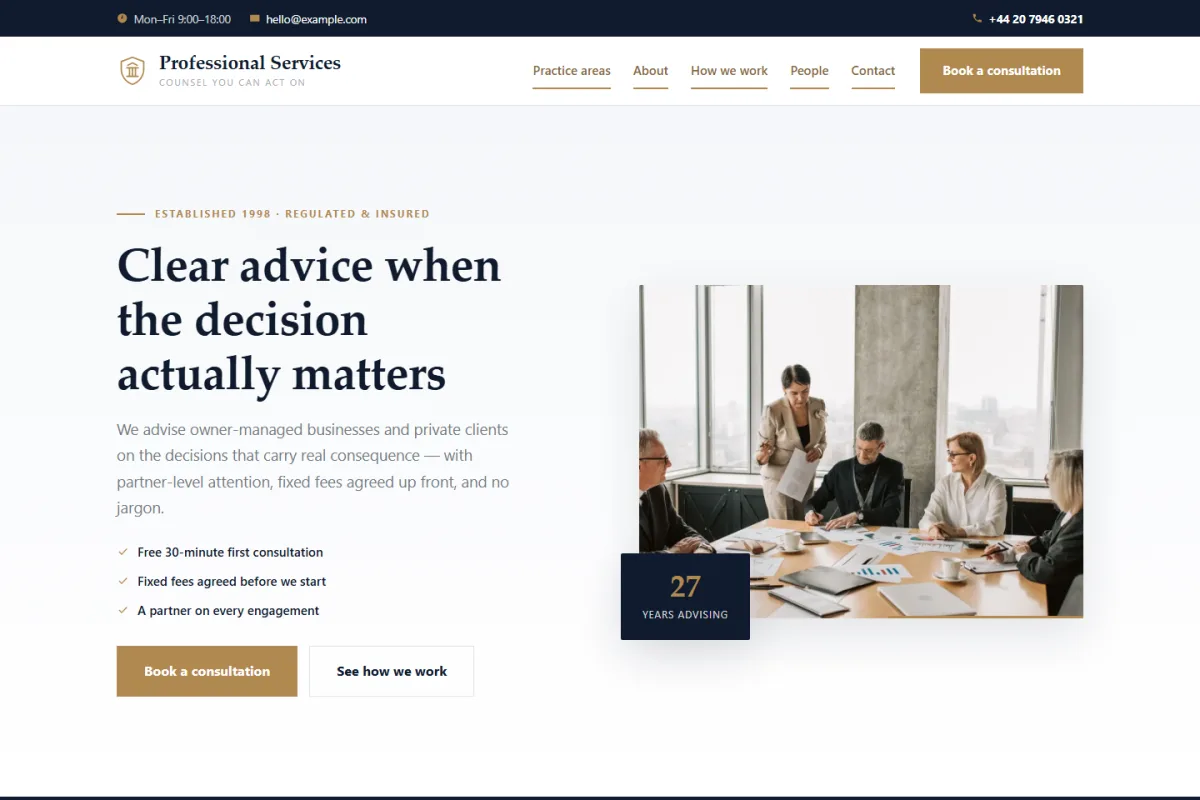 Professional Services website template preview