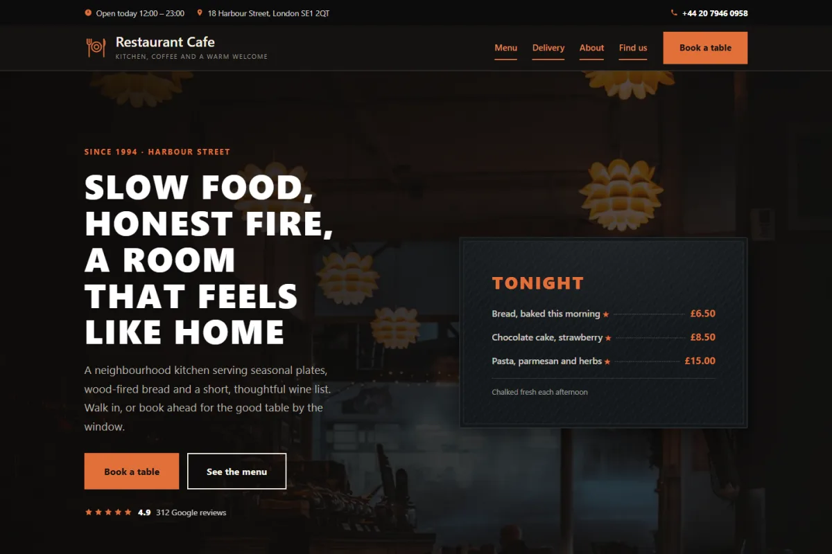 Restaurant Cafe Landing website template preview