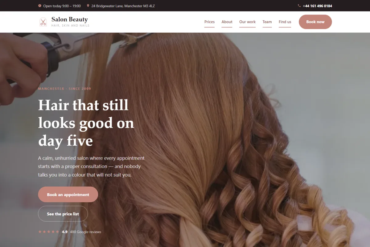 Salon Beauty website template preview