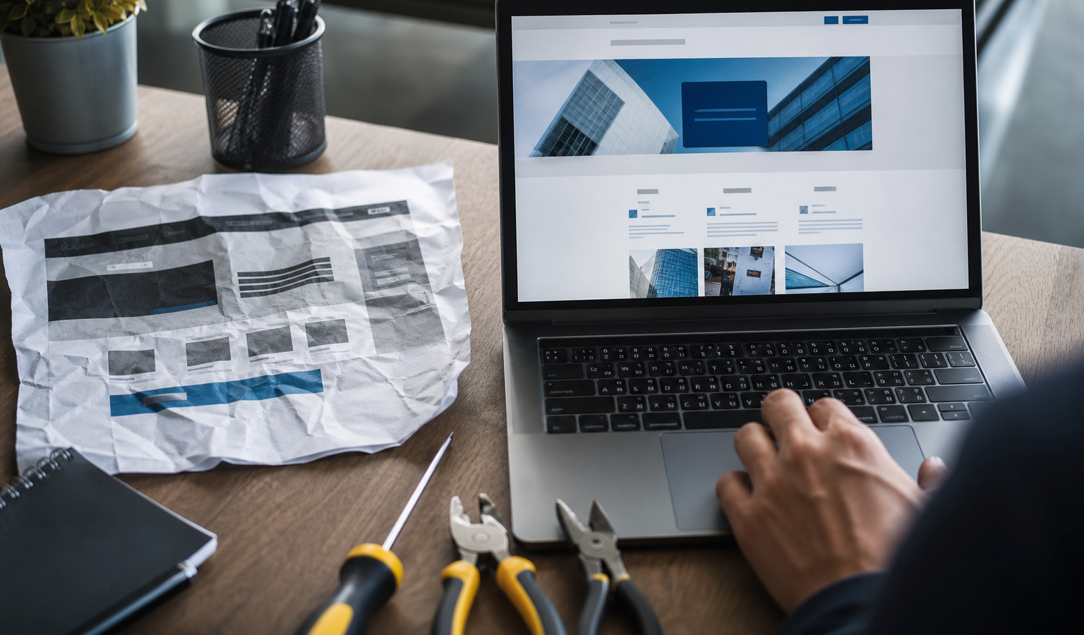 The real cost of a cheap website — outdated mockup versus professional redesign