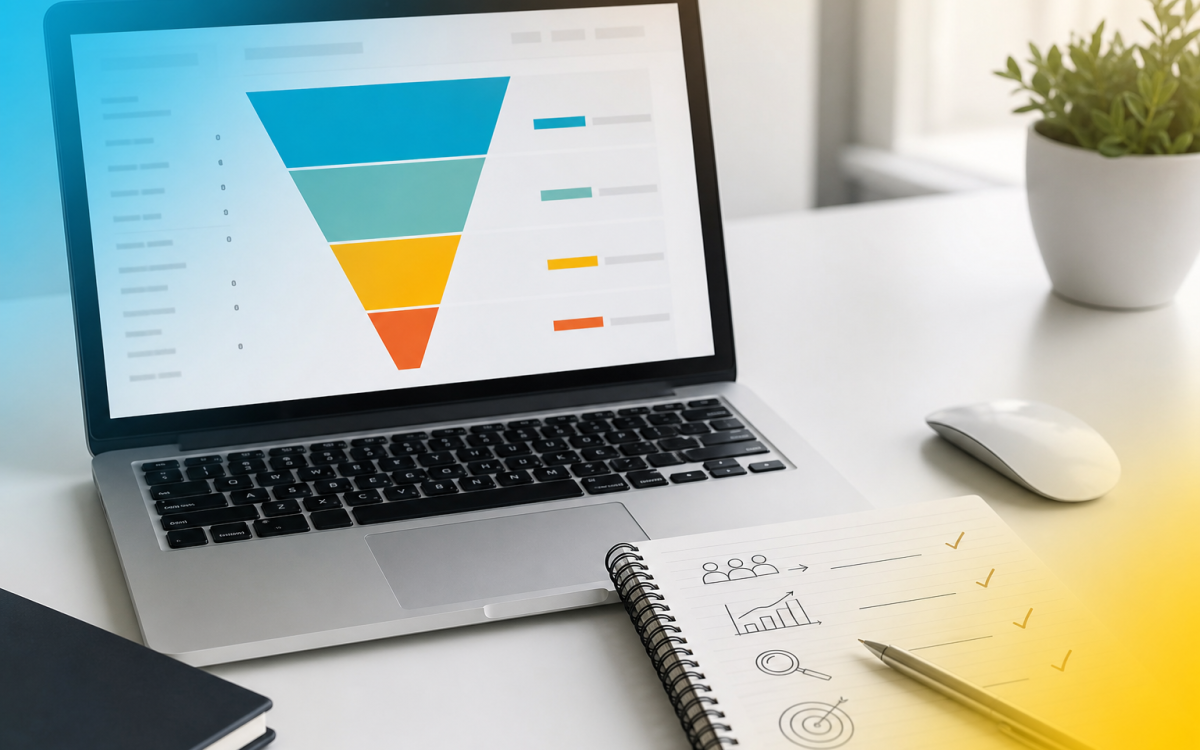 Tips to improve website conversion rate — funnel analytics on laptop