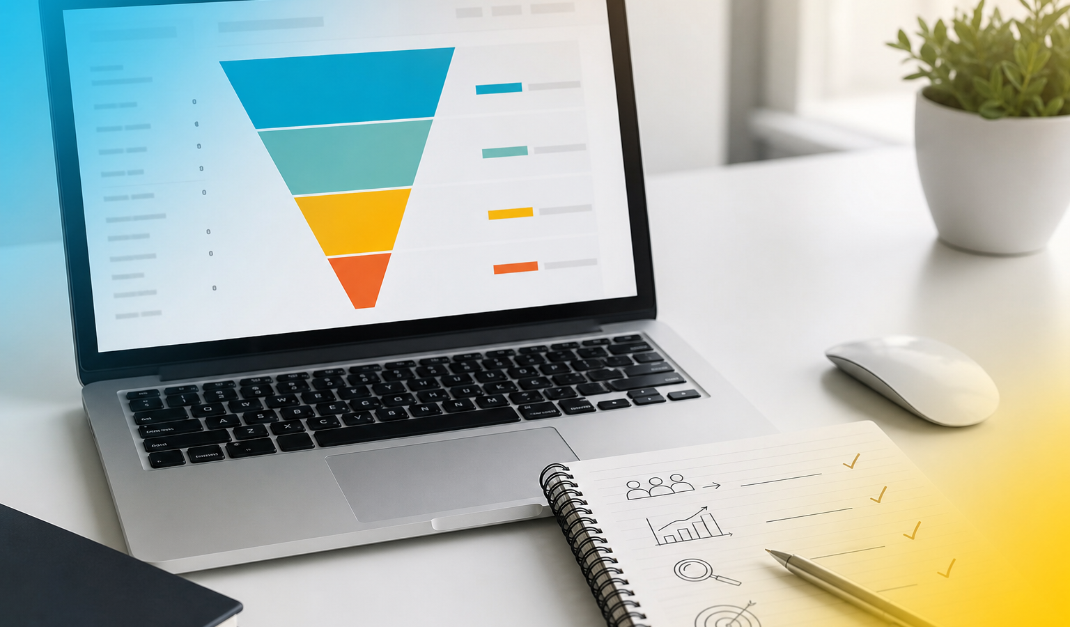 Tips to improve website conversion rate — funnel analytics on laptop