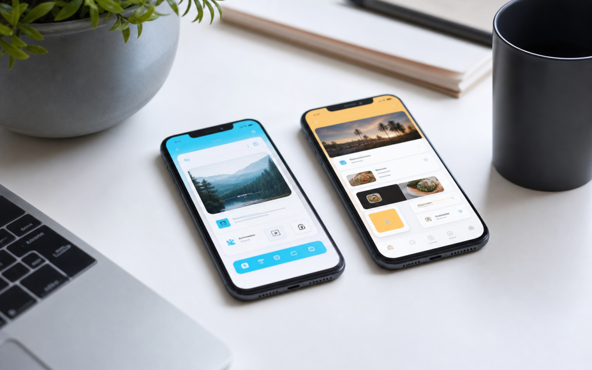 React Native vs Flutter 2026 — two smartphones with mobile app interfaces