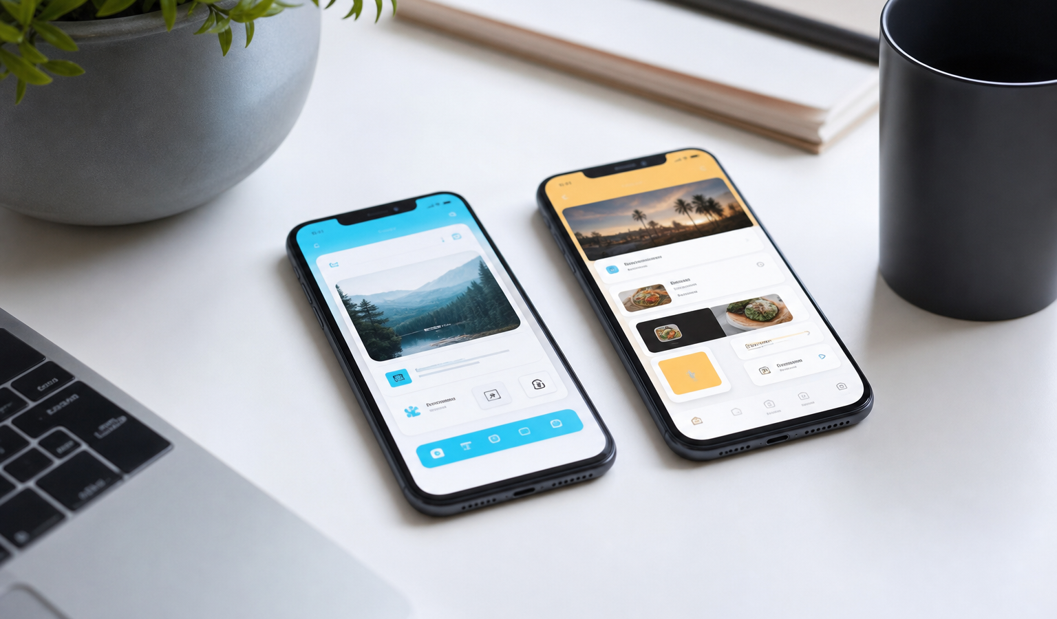 React Native vs Flutter 2026 — two smartphones with mobile app interfaces