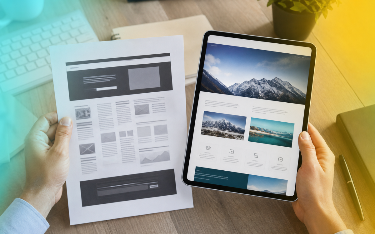Signs your business website needs a redesign — old mockup vs modern tablet