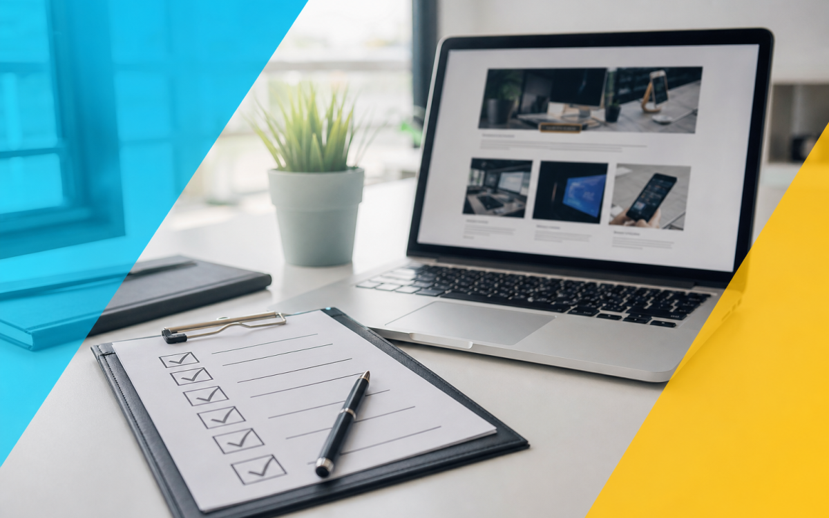 Checklist for choosing a web development company — portfolio review on desk