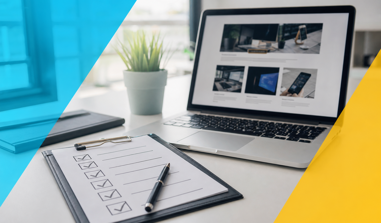 Checklist for choosing a web development company — portfolio review on desk