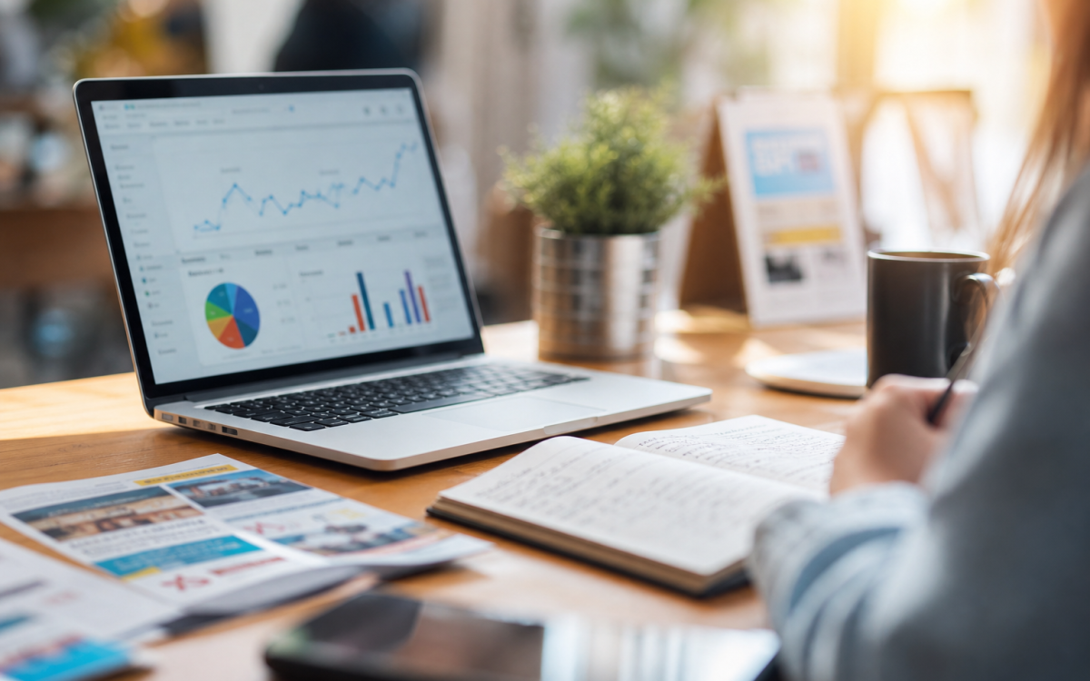 Digital marketing for small businesses in 2026 — starting roadmap on laptop