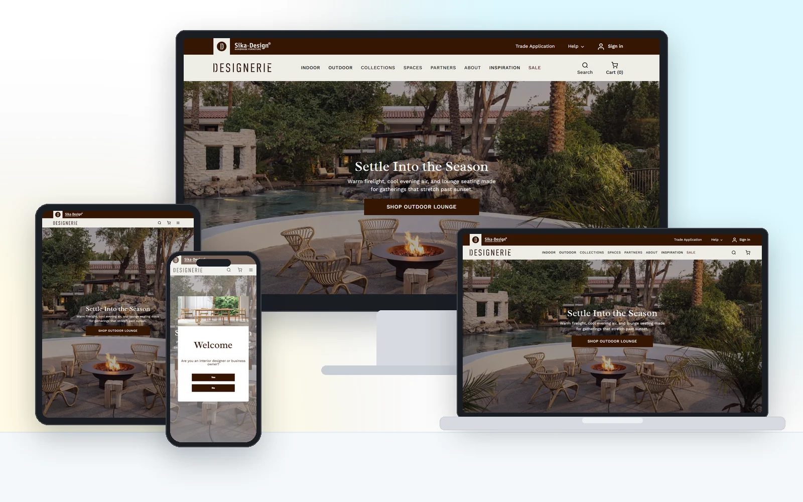 Designerie website on desktop, laptop, tablet and phone